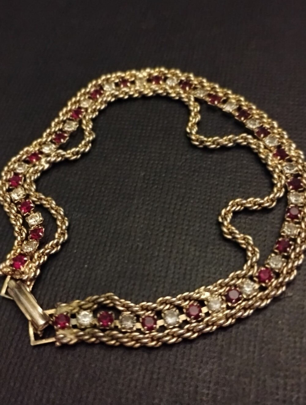 Garnet and Diamond Gold Chain Tennis Bracelet